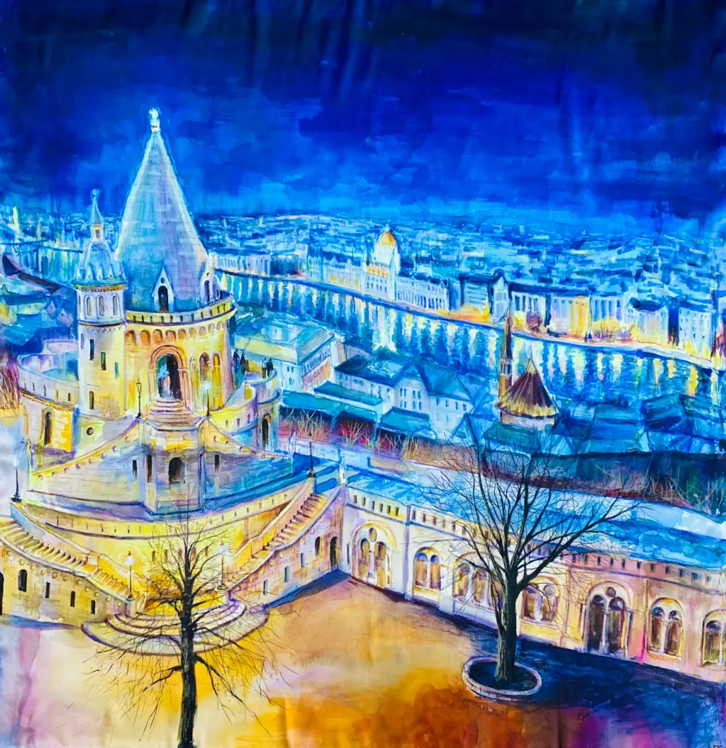 Glowing Budapest - silk painting by Balla Elena